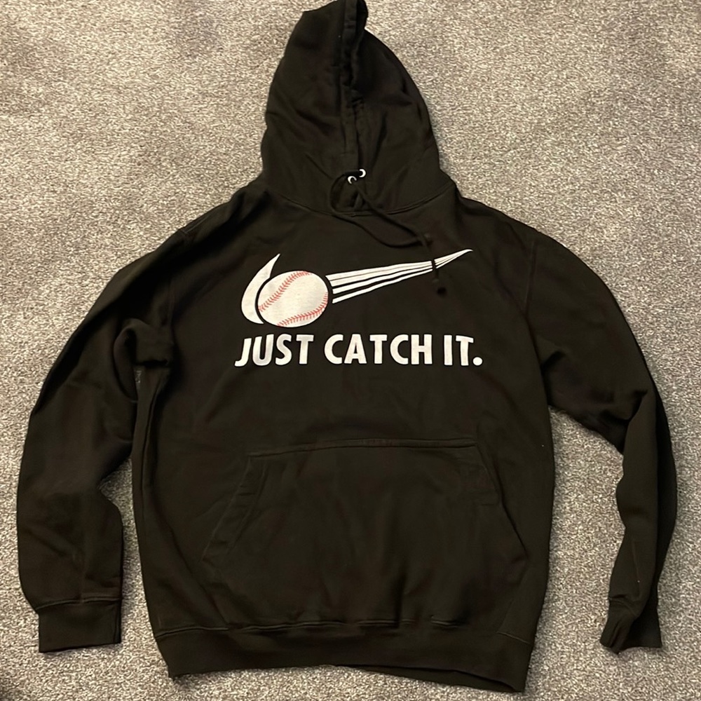Mens Baseball hoodie “just catch it” symbol size:medium